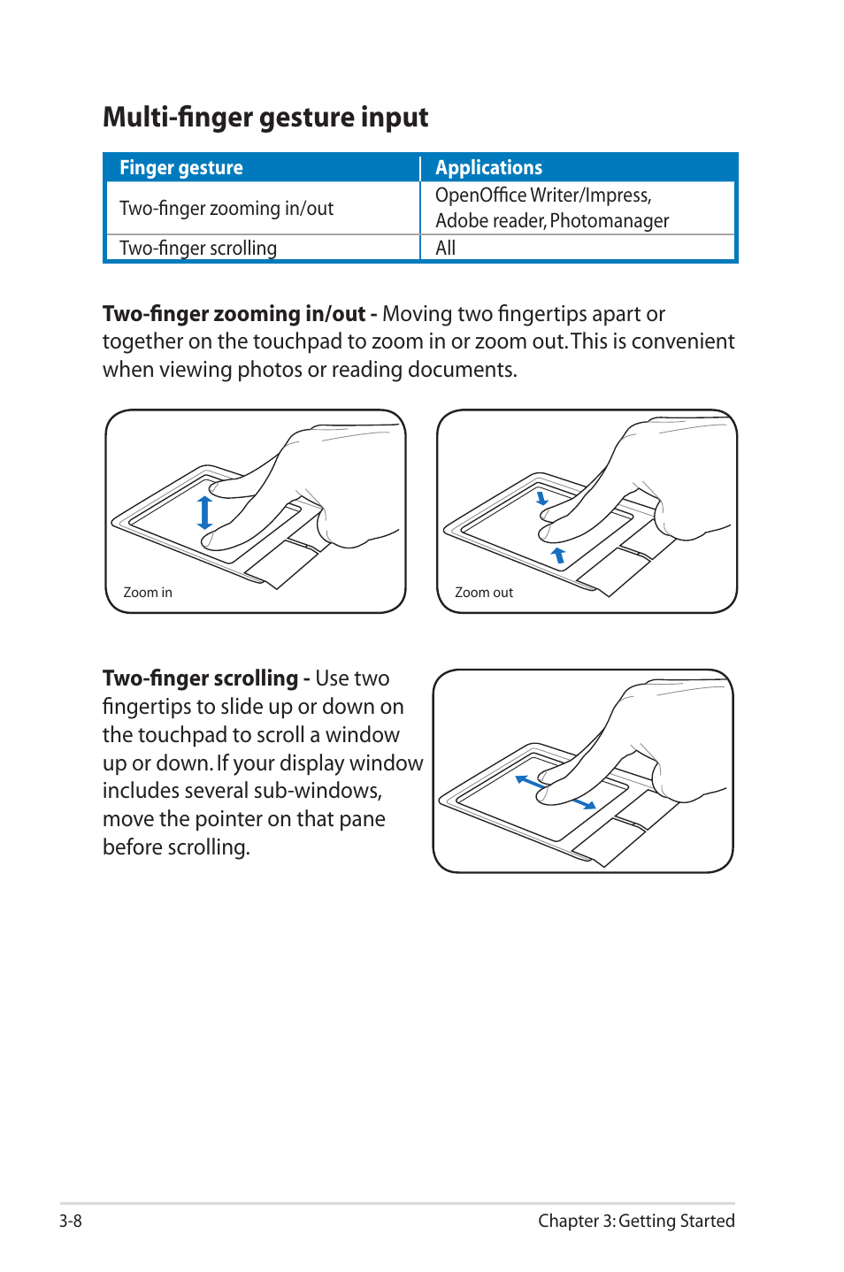 Multi-finger gesture input | Asus Eee PC 1000HE User Manual | Page 32 / 86