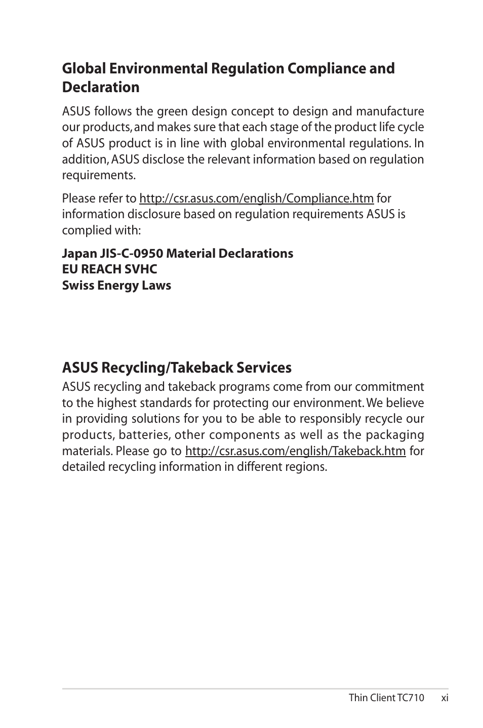 Asus recycling/takeback services | Asus TC710 User Manual | Page 11 / 40