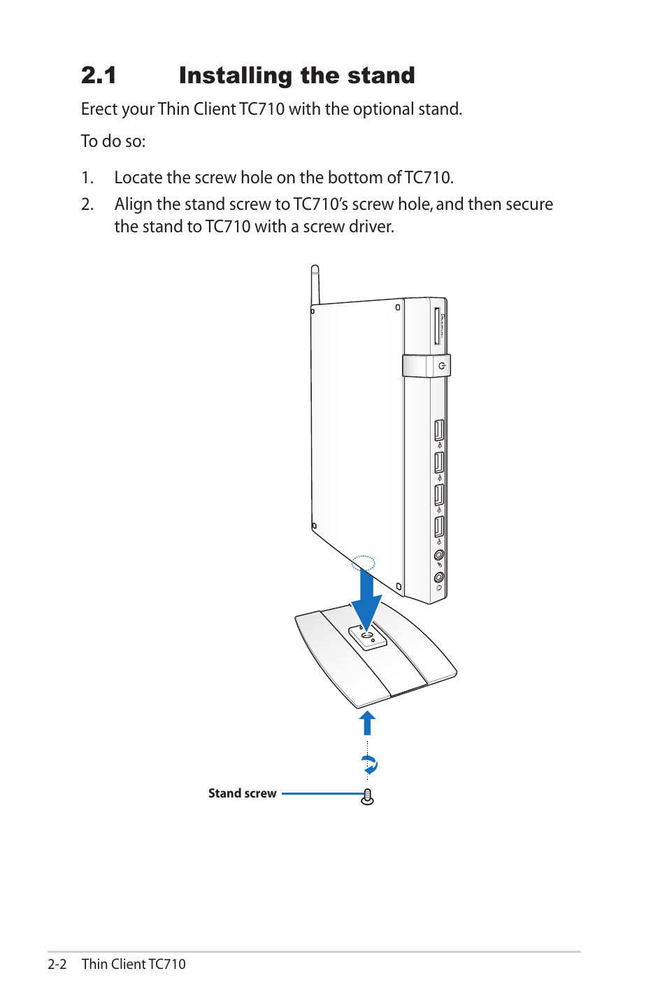 1 installing the stand, 1 installing the stand -2 | Asus TC710 User Manual | Page 24 / 40