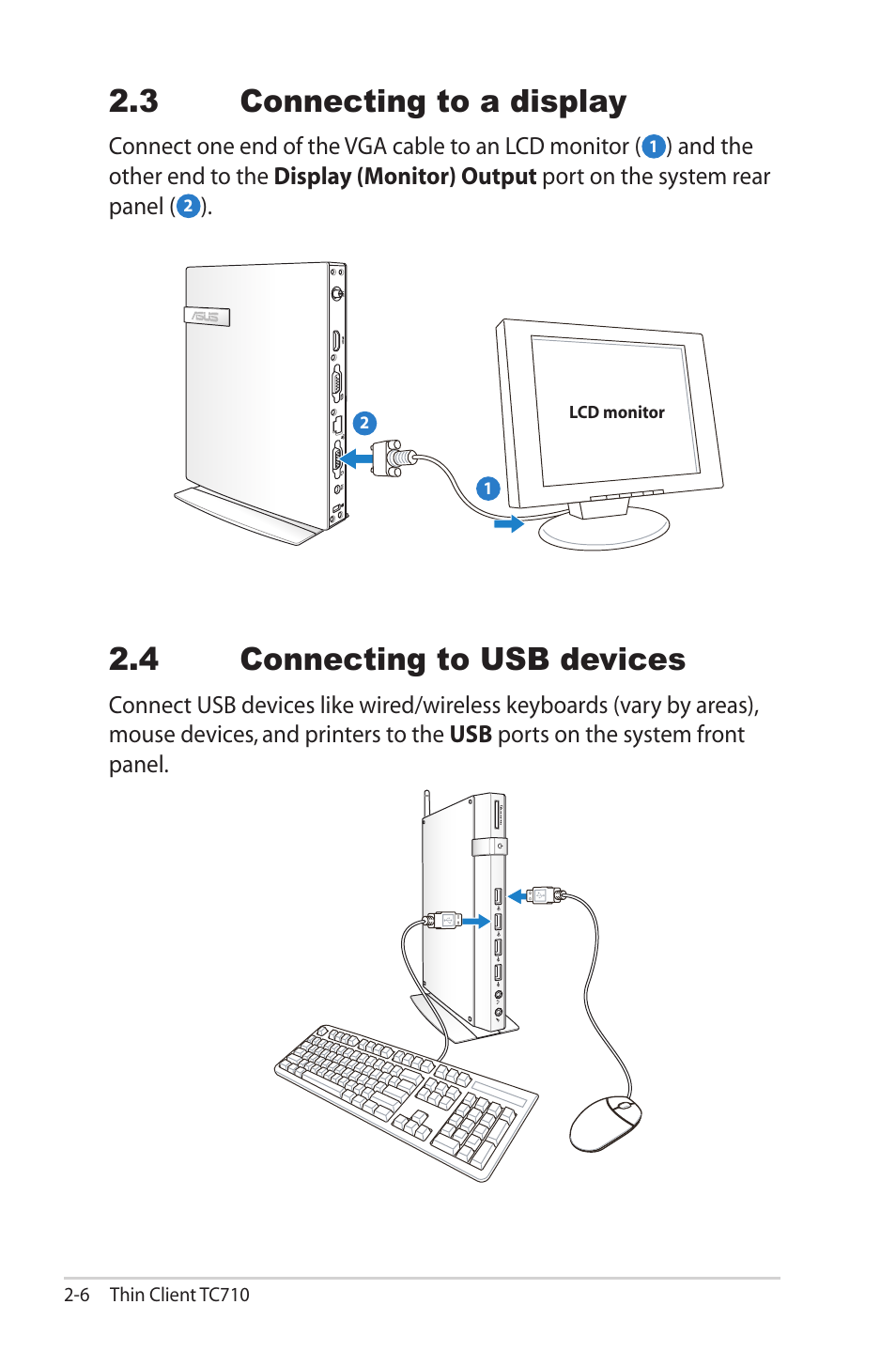 3 connecting to a display, 4 connecting to usb devices | Asus TC710 User Manual | Page 28 / 40