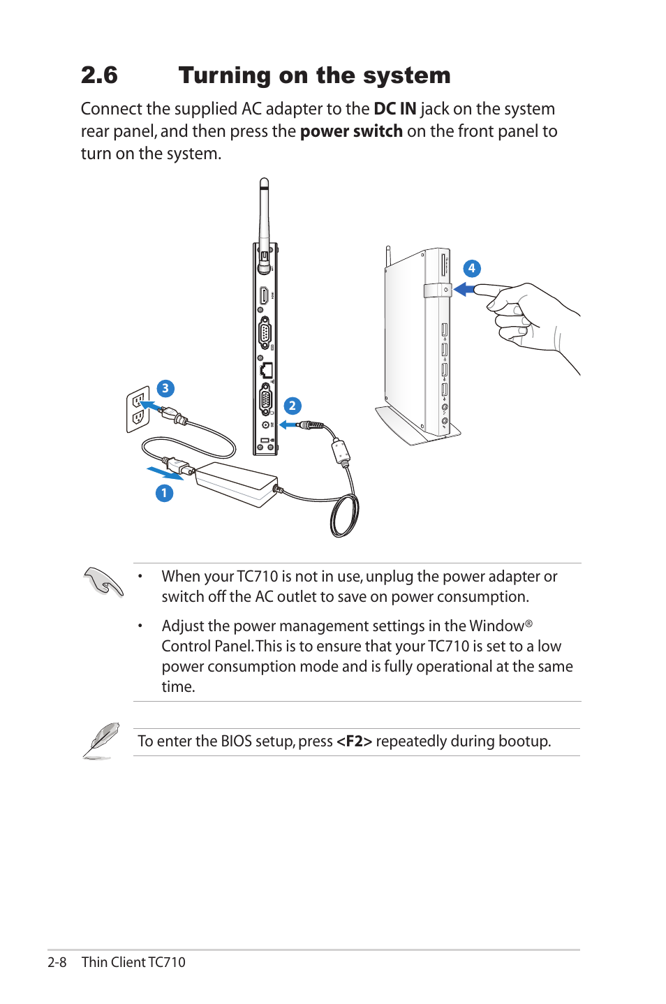 6 turning on the system, 6 turning on the system -8 | Asus TC710 User Manual | Page 30 / 40