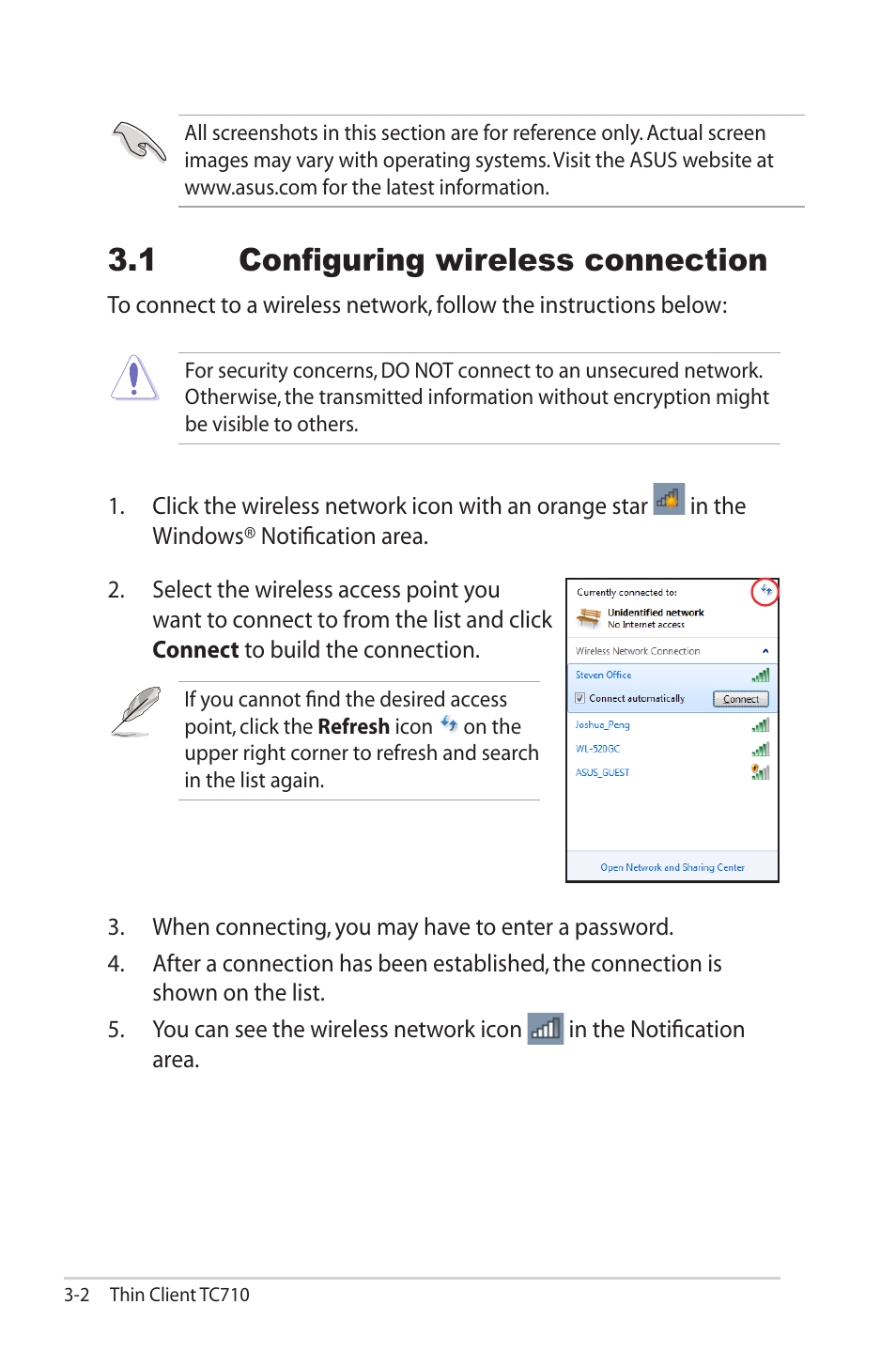 1 configuring wireless connection, 1 configuring wireless connection -2 | Asus TC710 User Manual | Page 32 / 40