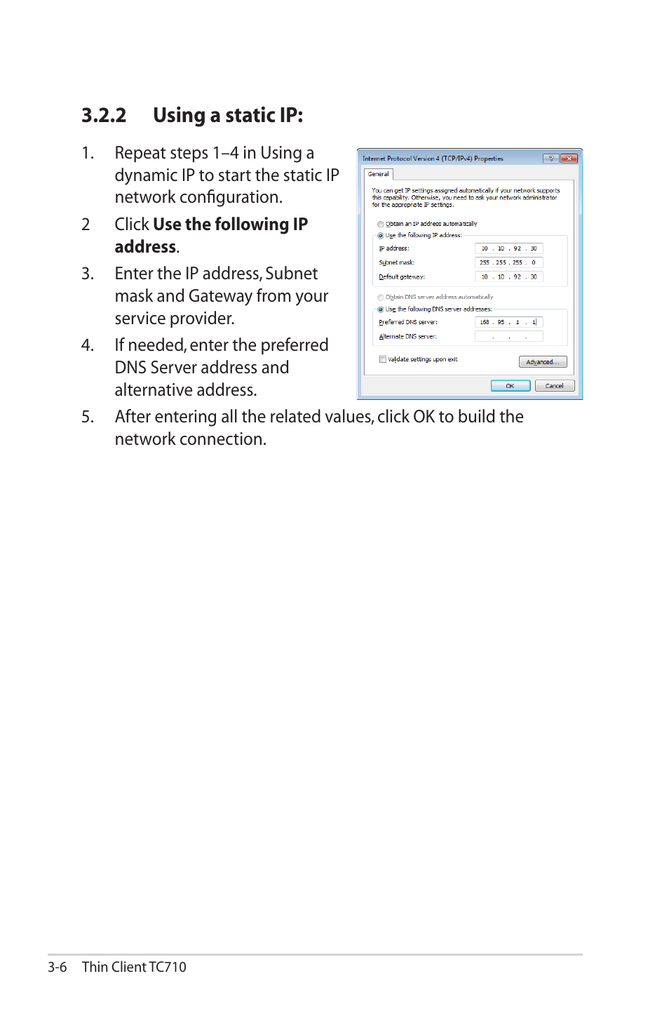 2 using a static ip, 2 using a static ip: -6 | Asus TC710 User Manual | Page 36 / 40