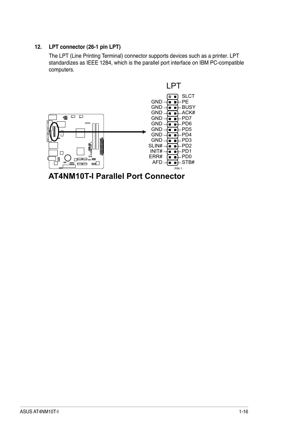 At4nm10t-i parallel port connector | Asus AT4NM10T-I User Manual | Page 26 / 44