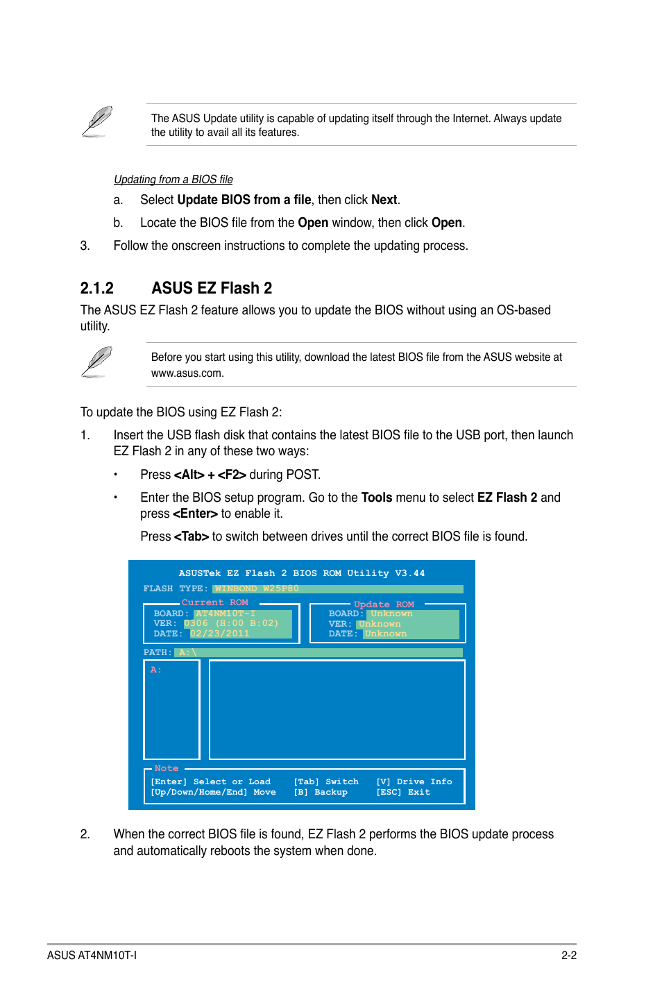 2 asus ez flash 2, Asus ez flash 2 -2 | Asus AT4NM10T-I User Manual | Page 29 / 44