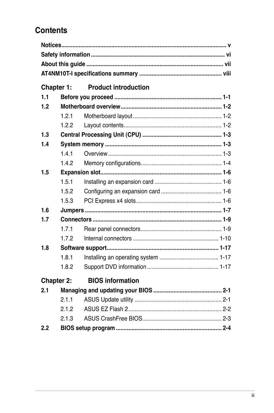 Asus AT4NM10T-I User Manual | Page 3 / 44