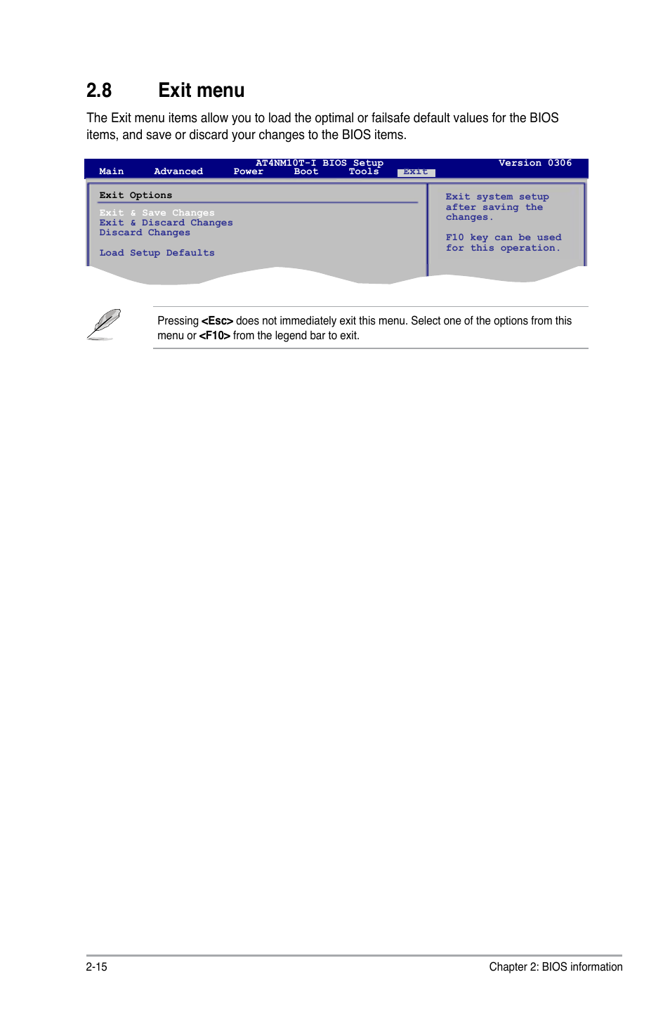 8 exit menu, Exit menu -15 | Asus AT4NM10T-I User Manual | Page 42 / 44