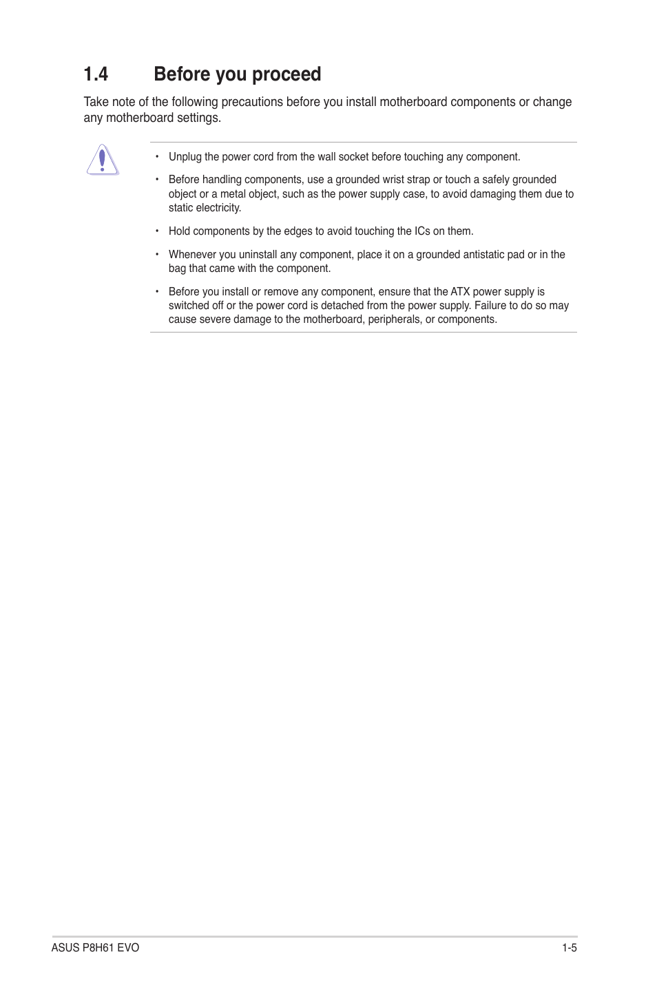 4 before you proceed, Before you proceed -5 | Asus P8H61 EVO User Manual | Page 17 / 76