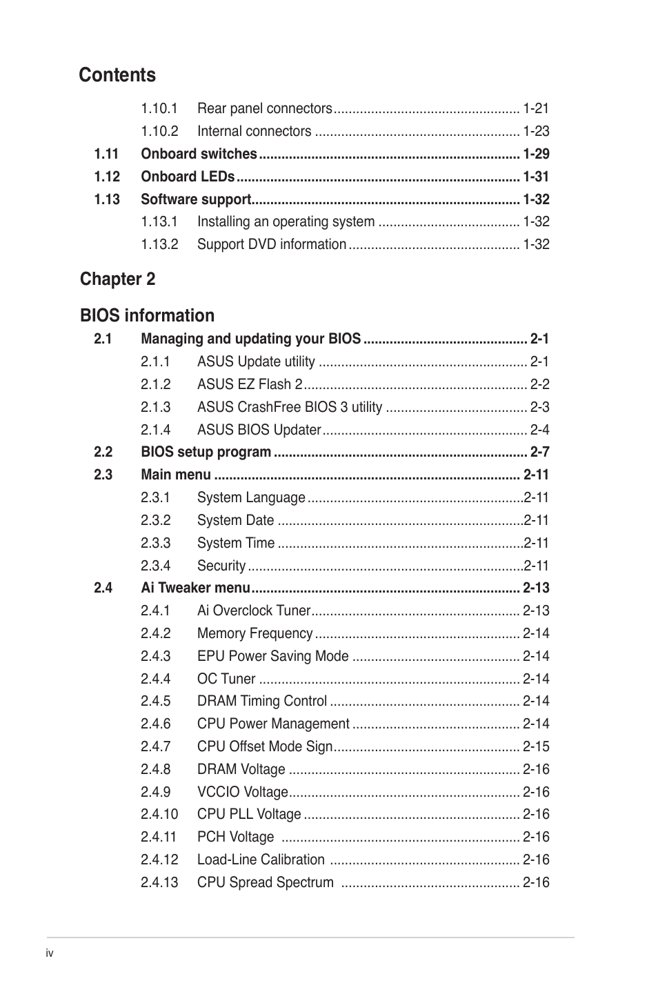 Asus P8H61 EVO User Manual | Page 4 / 76