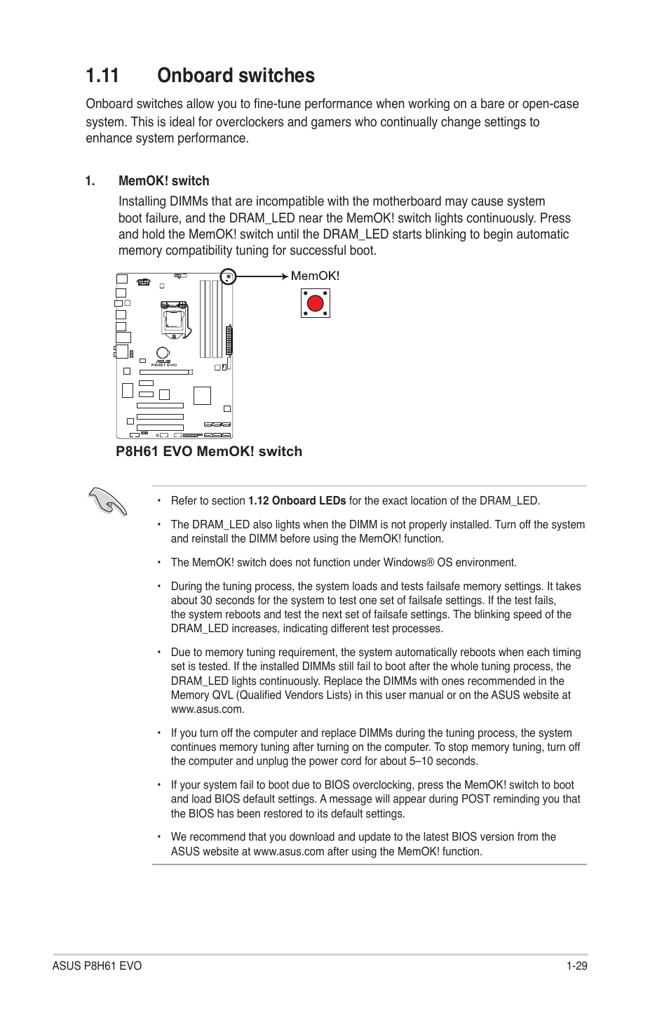 11 onboard switches, 11 onboard switches -29 | Asus P8H61 EVO User Manual | Page 41 / 76