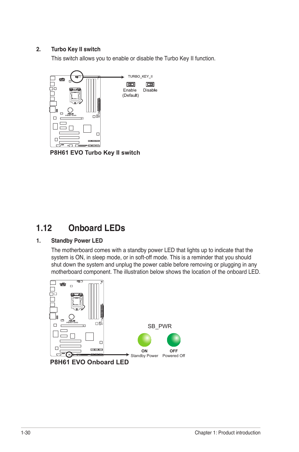 12 onboard leds | Asus P8H61 EVO User Manual | Page 42 / 76