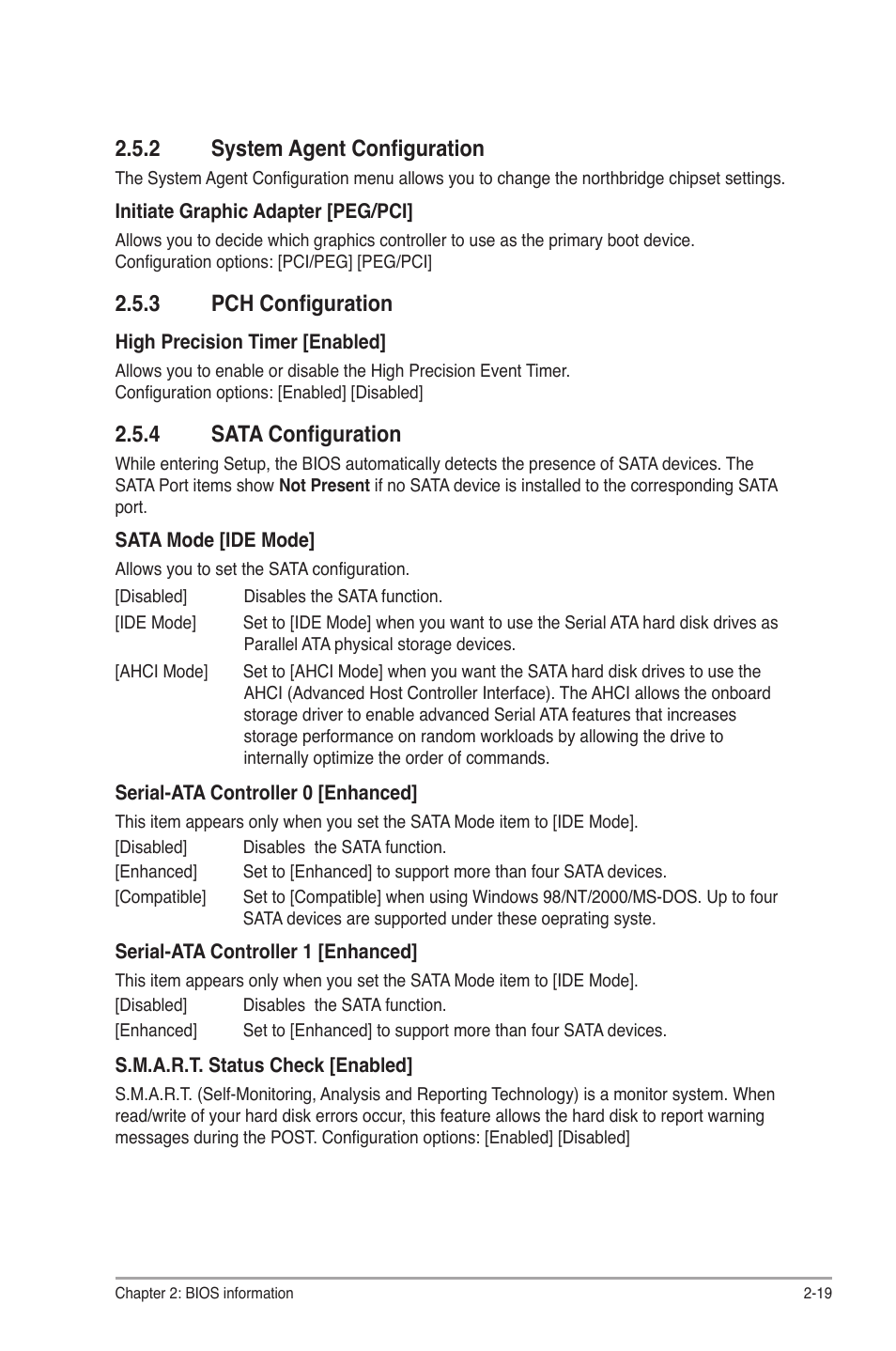 2 system agent configuration, 3 pch configuration, 4 sata configuration | System agent configuration -19, Pch configuration -19, Sata configuration -19 | Asus P8H61 EVO User Manual | Page 63 / 76