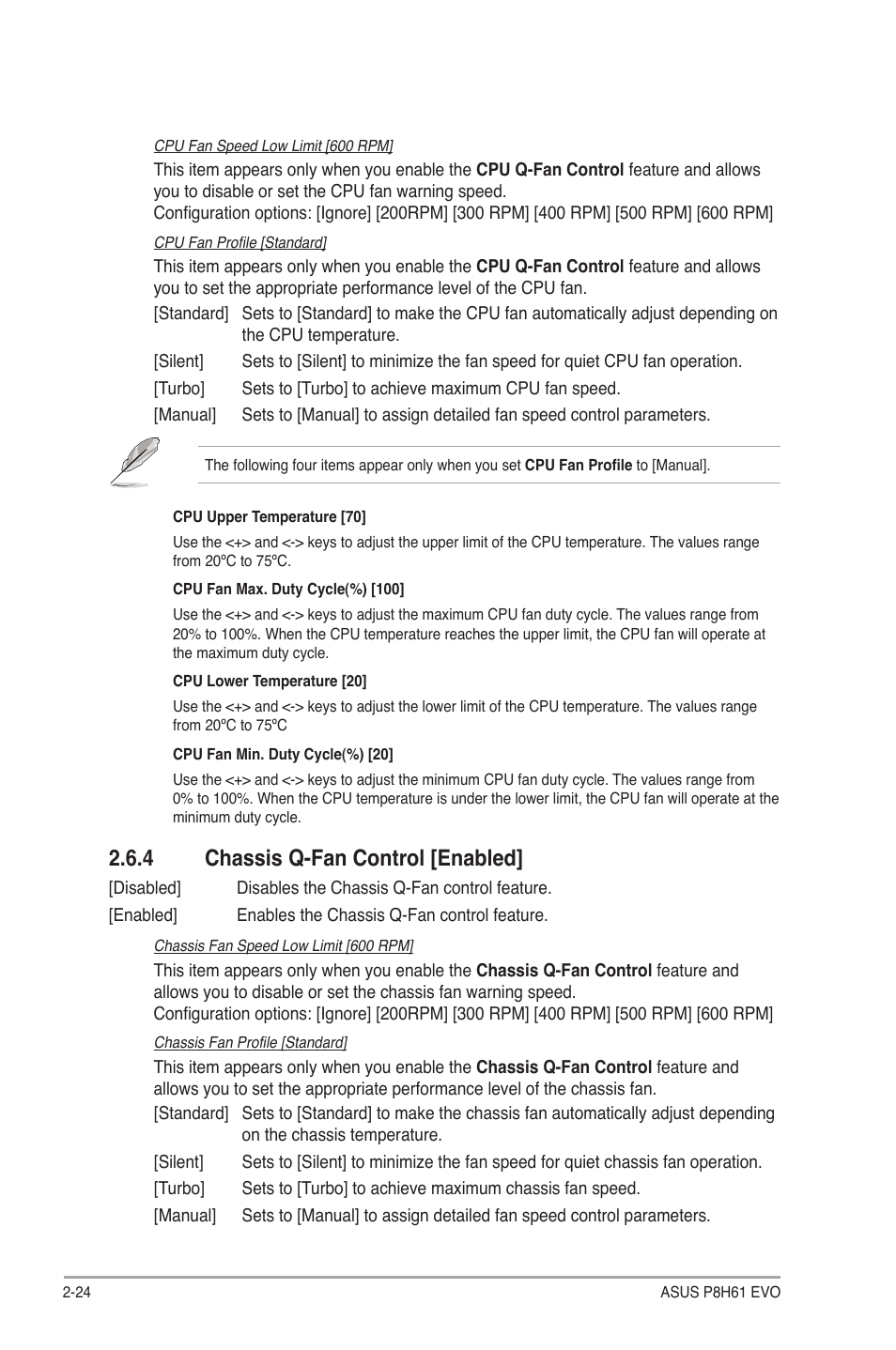 4 chassis q-fan control [enabled, Chassis q-fan control -24 | Asus P8H61 EVO User Manual | Page 68 / 76