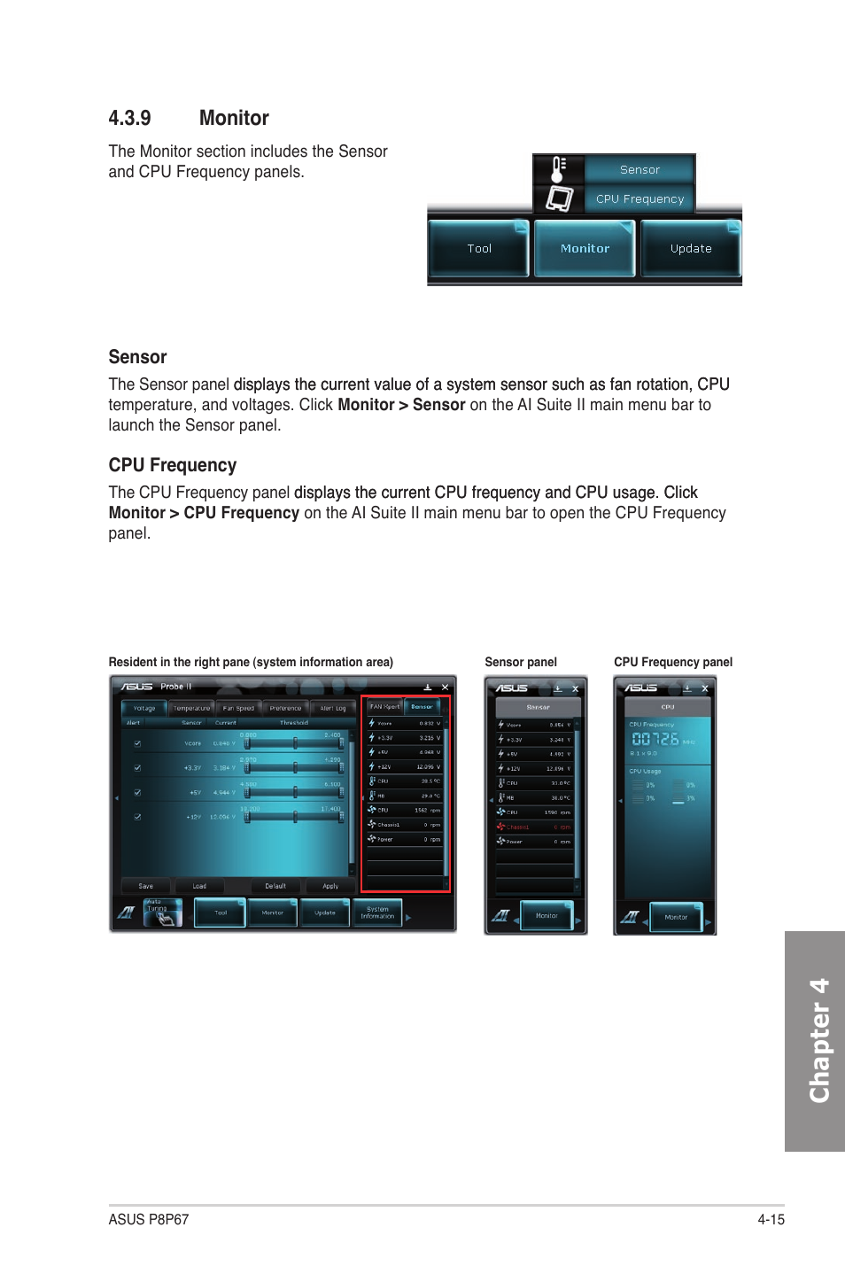 9 monitor, Monitor -15, Chapter 4 | Asus P8P67 User Manual | Page 117 / 134