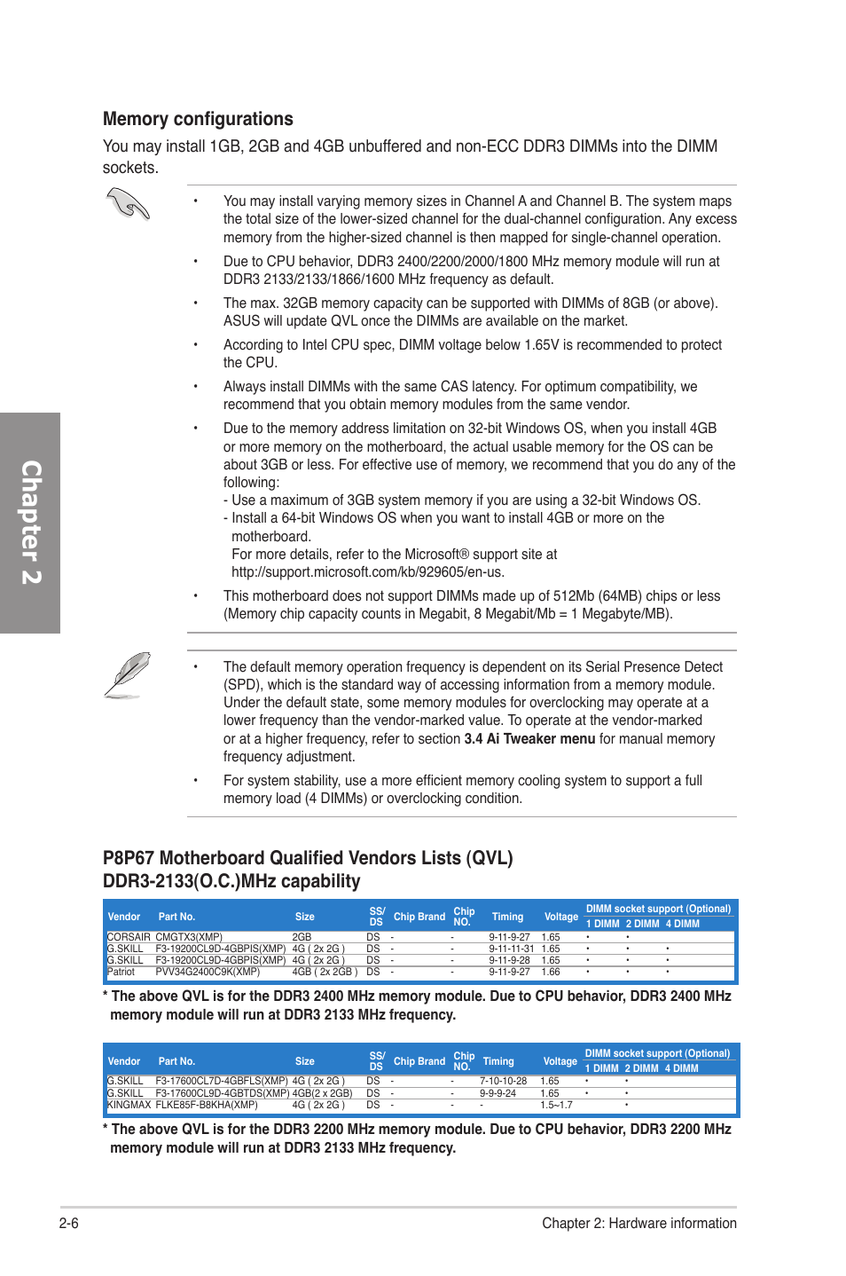 Chapter 2 | Asus P8P67 User Manual | Page 22 / 134