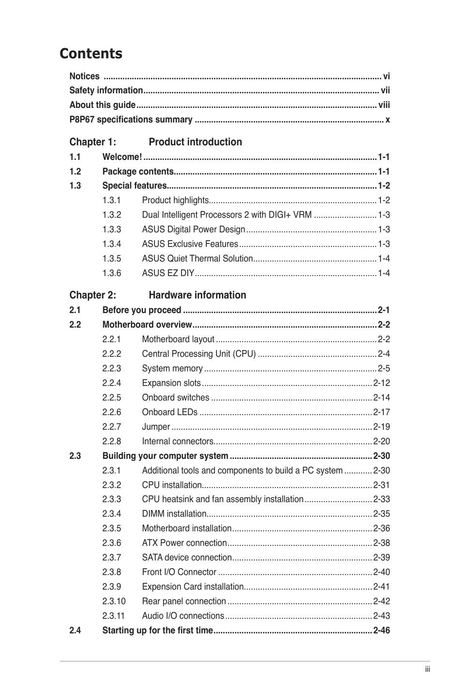 Asus P8P67 User Manual | Page 3 / 134