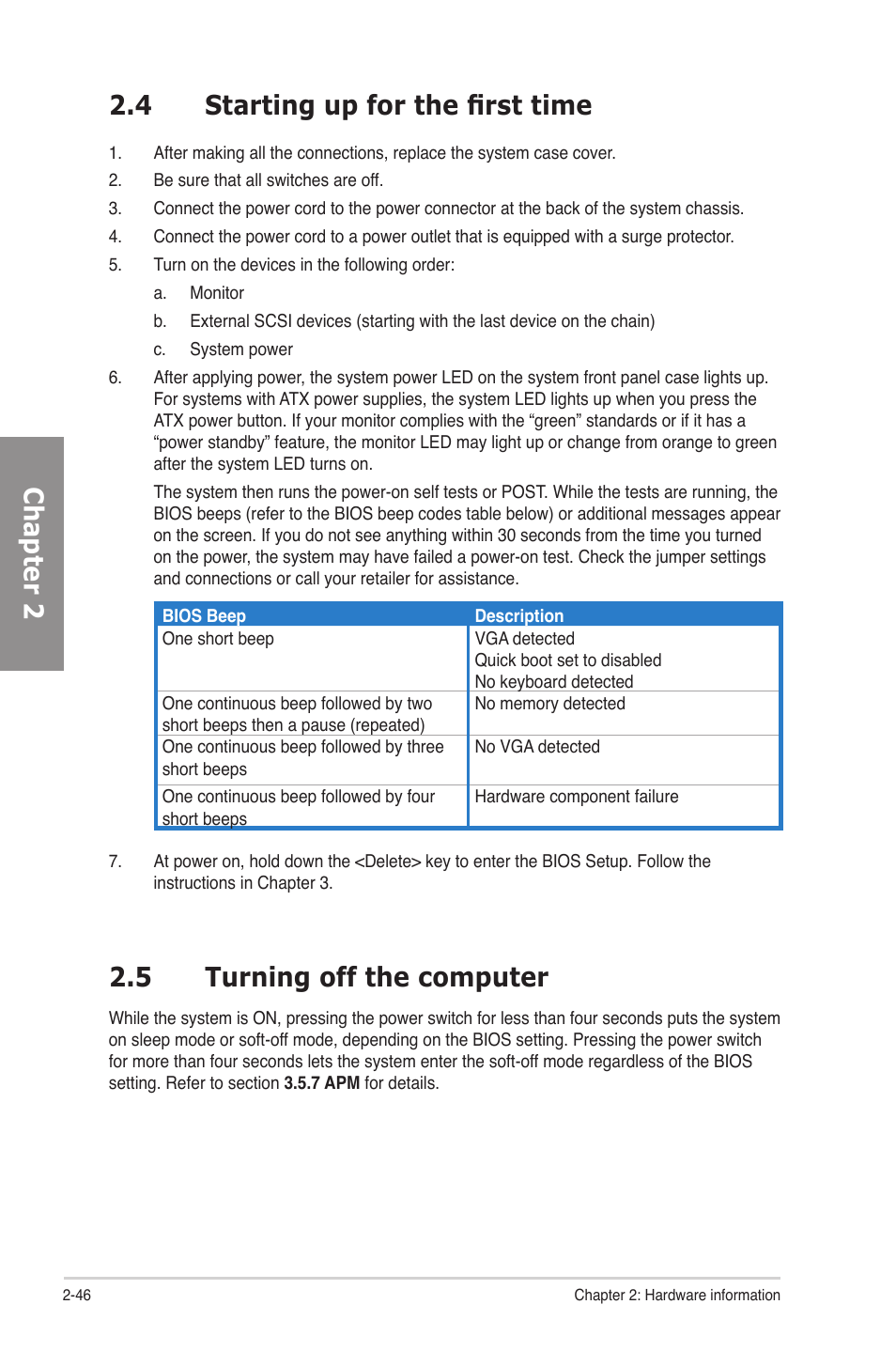 4 starting up for the first time, 5 turning off the computer, Starting up for the first time -46 | Turning off the computer -46, Chapter 2 2.4 starting up for the first time | Asus P8P67 User Manual | Page 62 / 134