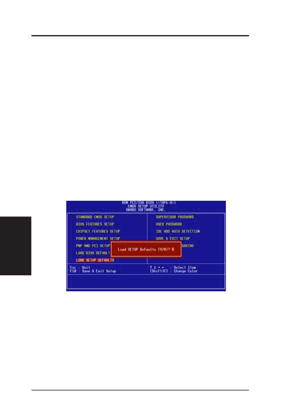 Iv. bios software, Load bios defaults, Load setup defaults | Asus TXP4-X User Manual | Page 52 / 62