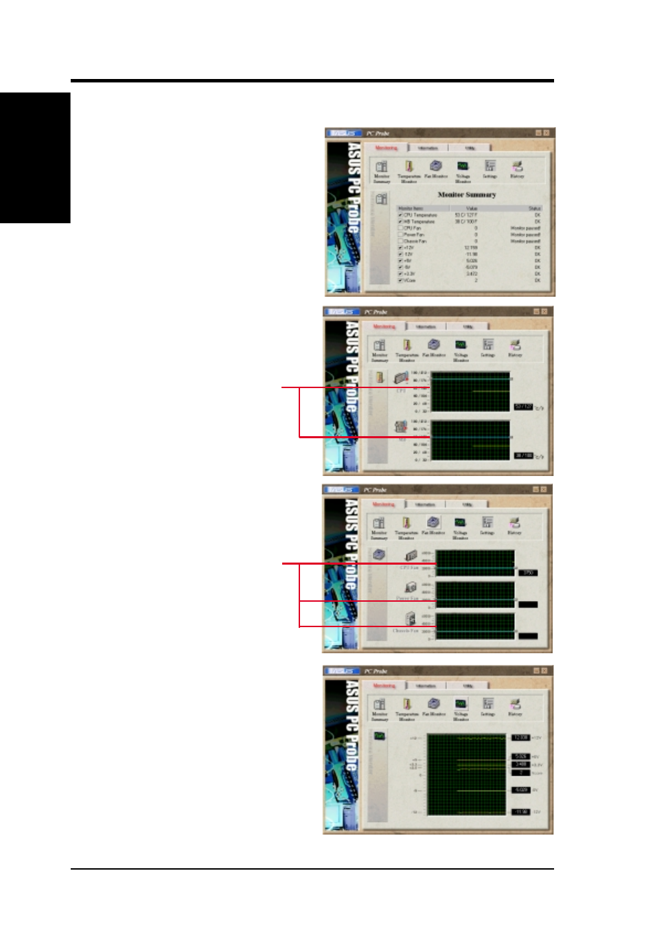 Software reference, 2 using asus pc probe, Monitoring | Asus P4T-EM User Manual | Page 82 / 96