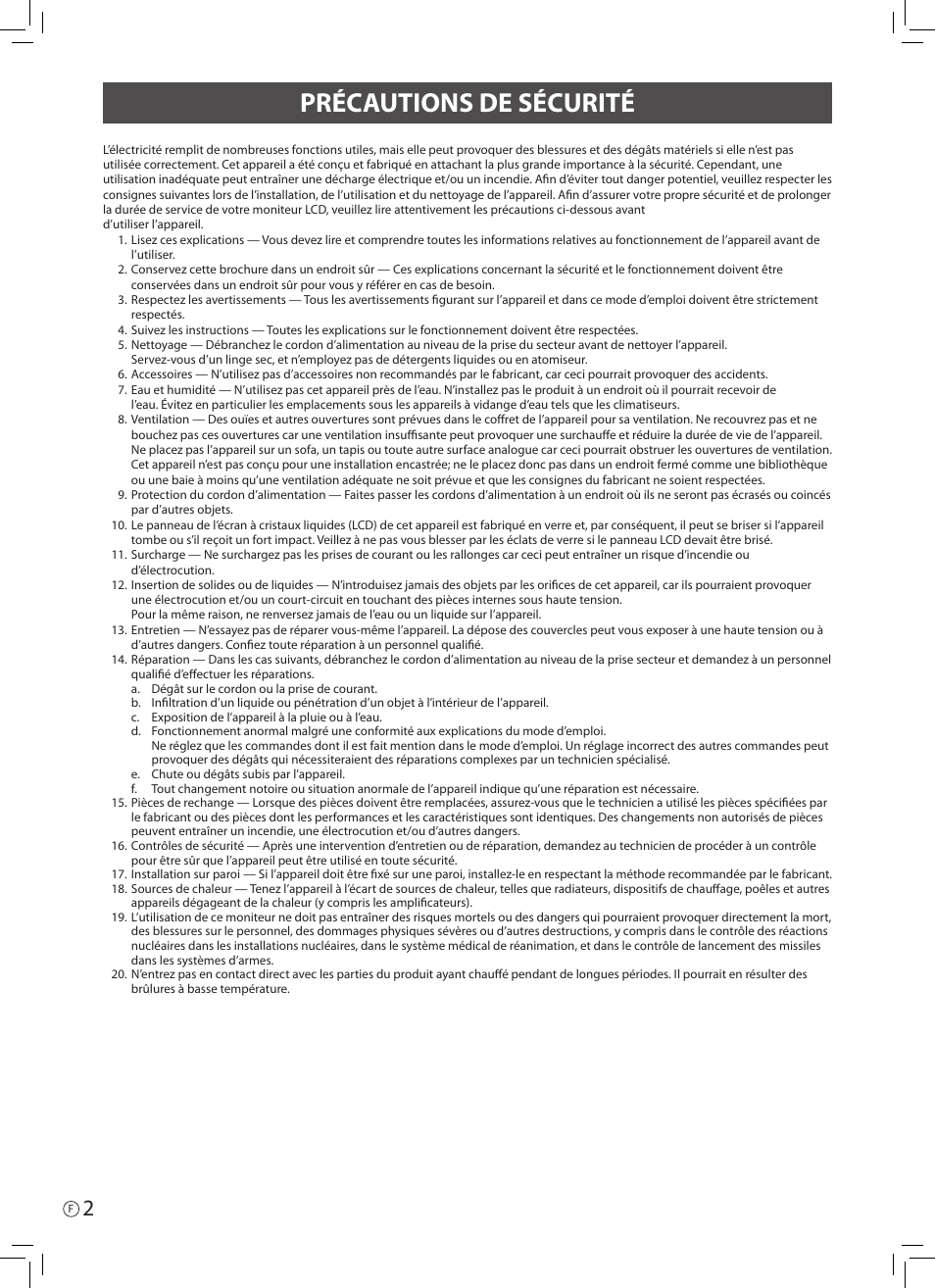Précautions de sécurité | Asus PQ321QE User Manual | Page 12 / 52