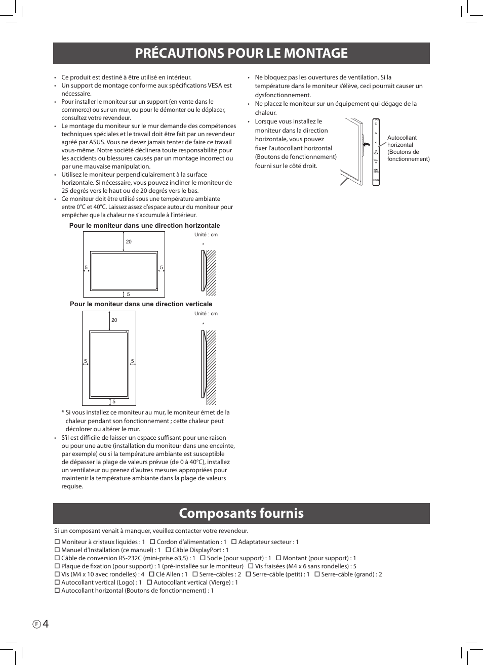 Précautions pour le montage composants fournis | Asus PQ321QE User Manual | Page 14 / 52