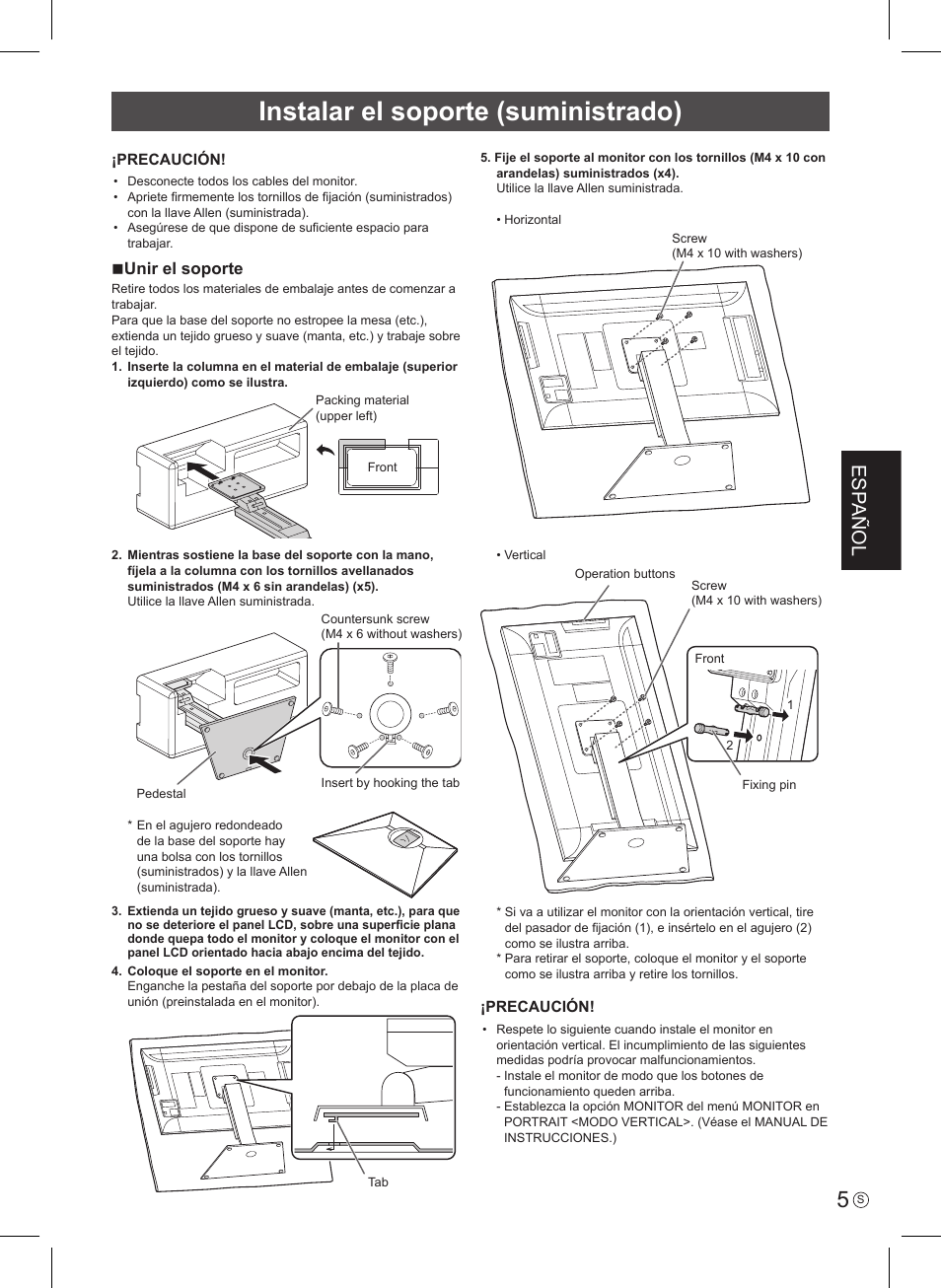 Instalar el soporte (suministrado), Esp añol, N unir el soporte | Asus PQ321QE User Manual | Page 23 / 52