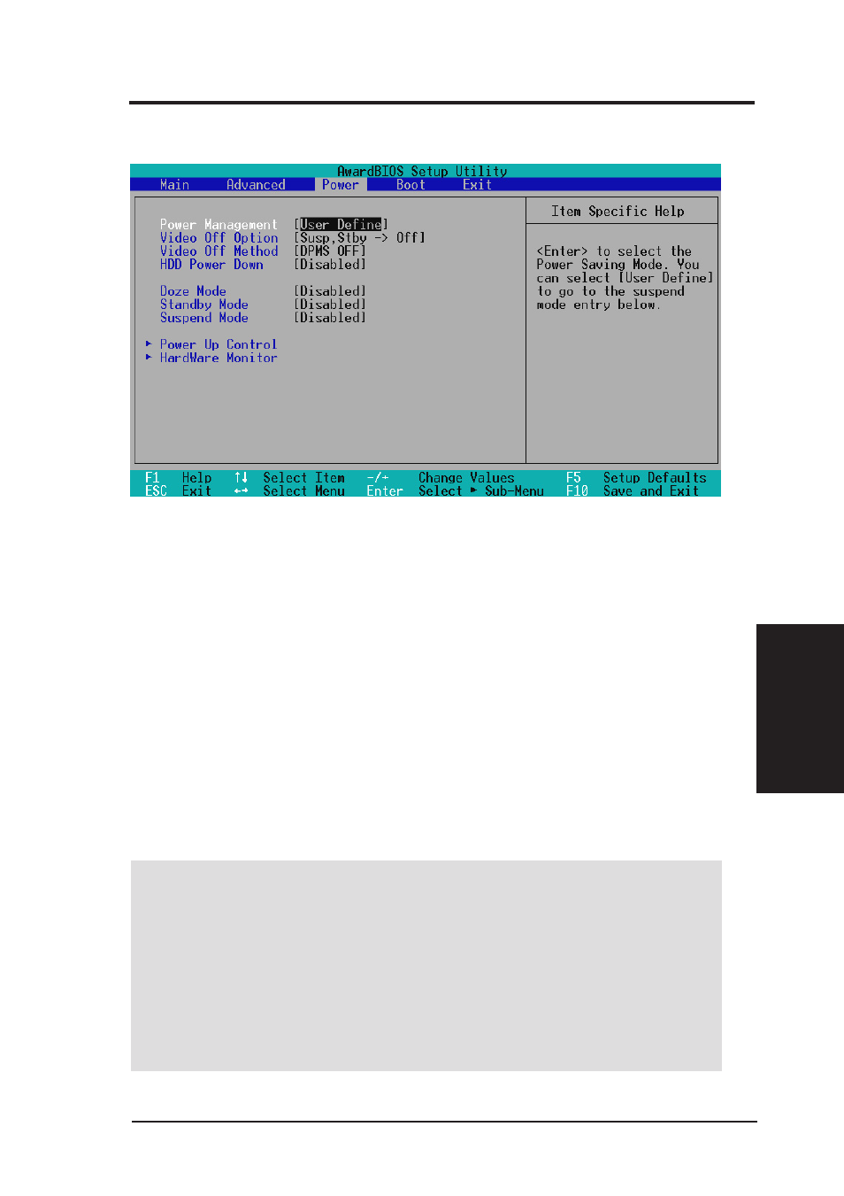 Bios setup, 5 power menu | Asus MES-N User Manual | Page 63 / 104