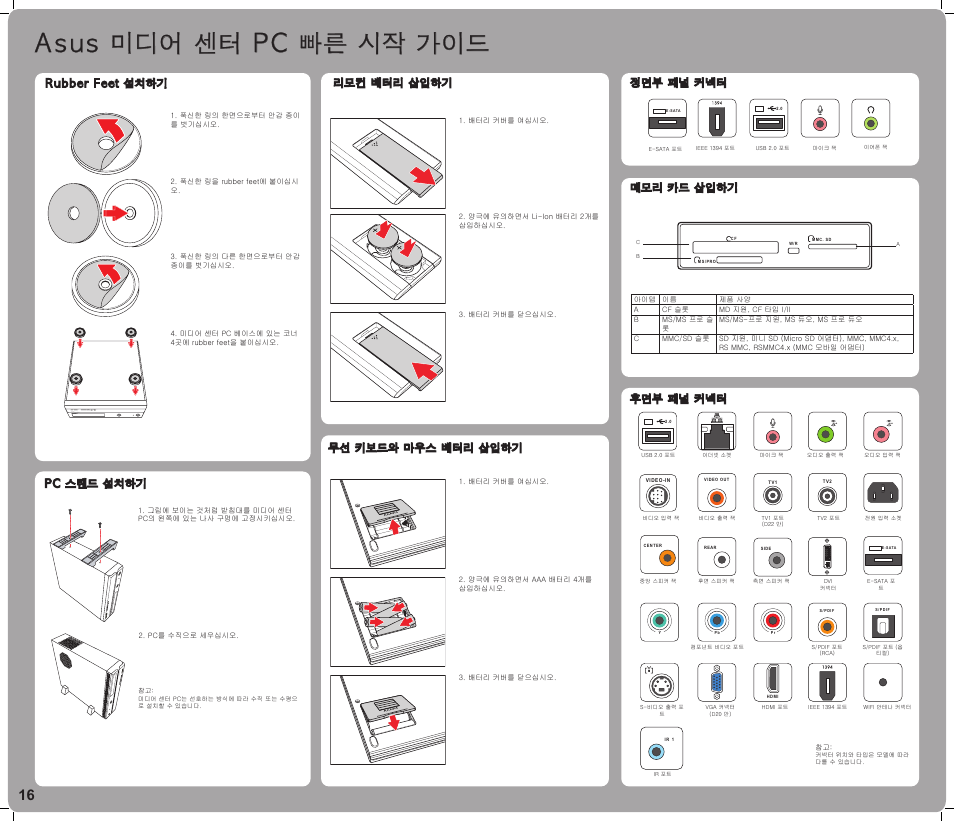 Asus 미디어 센터 pc 빠른 시작 가이드, Re co rd er dv d+ r dl di gi ta l ho me | Asus Asteio D22 User Manual | Page 16 / 20