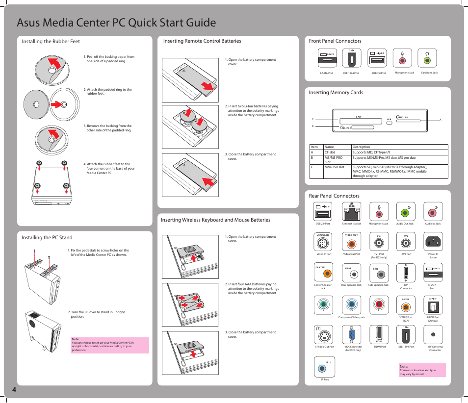 Asus media center pc quick start guide, Re co rd er dv d+ r dl di gi ta l ho me | Asus Asteio D22 User Manual | Page 4 / 20