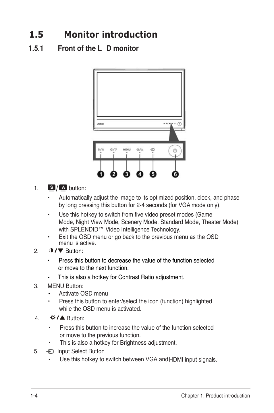 5 monitor introduction | Asus MS228H-W User Manual | Page 10 / 19