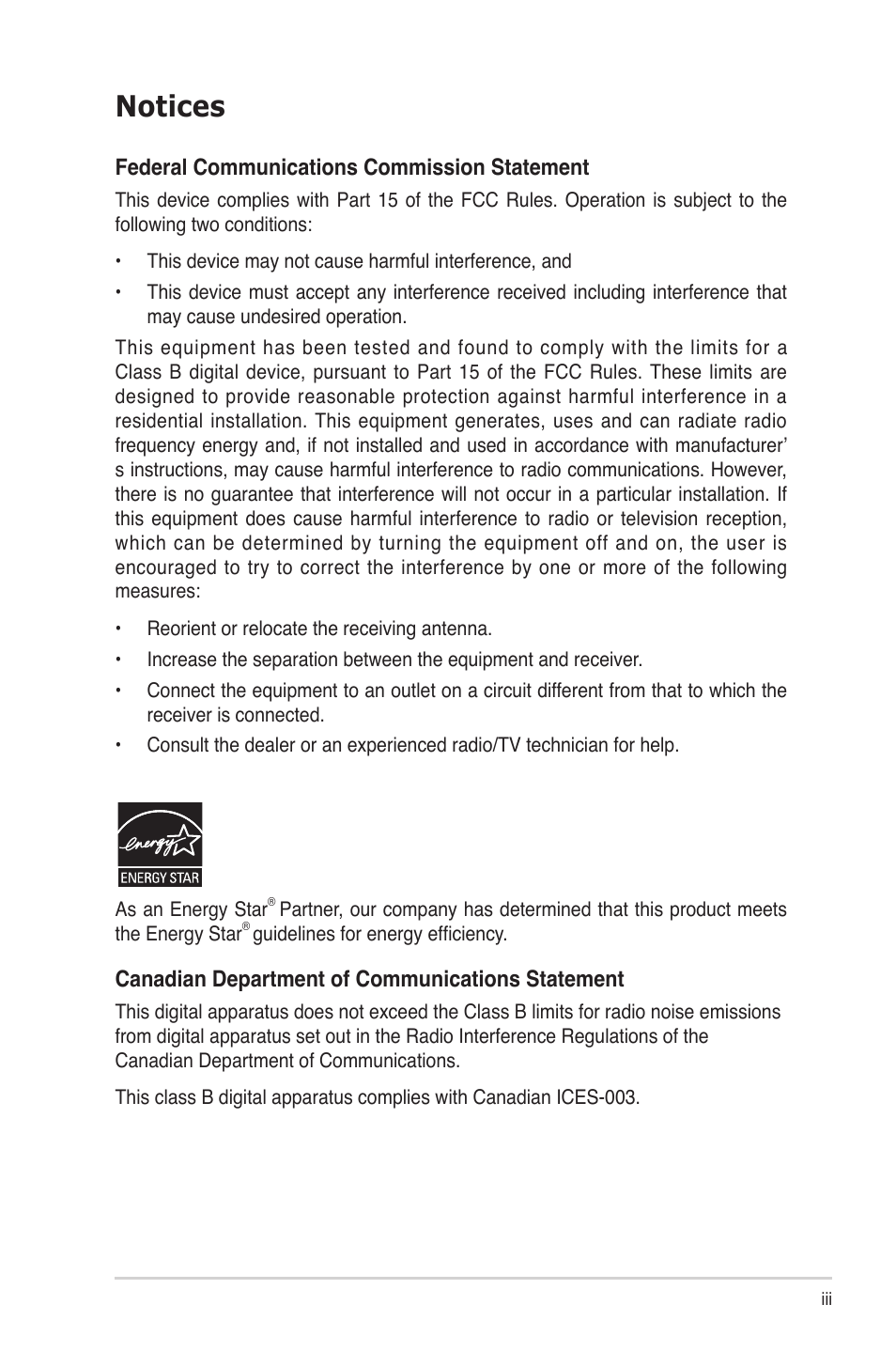 Notices | Asus MS228H-W User Manual | Page 3 / 19