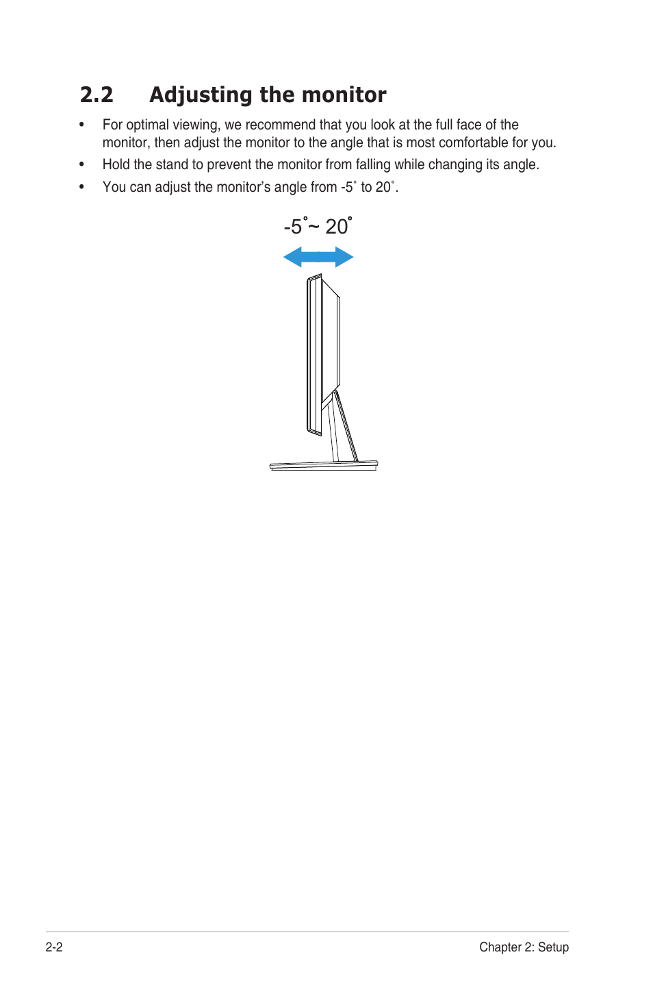 Adjusting the monitor -2, 2 adjusting the monitor | Asus VH238T User Manual | Page 11 / 19