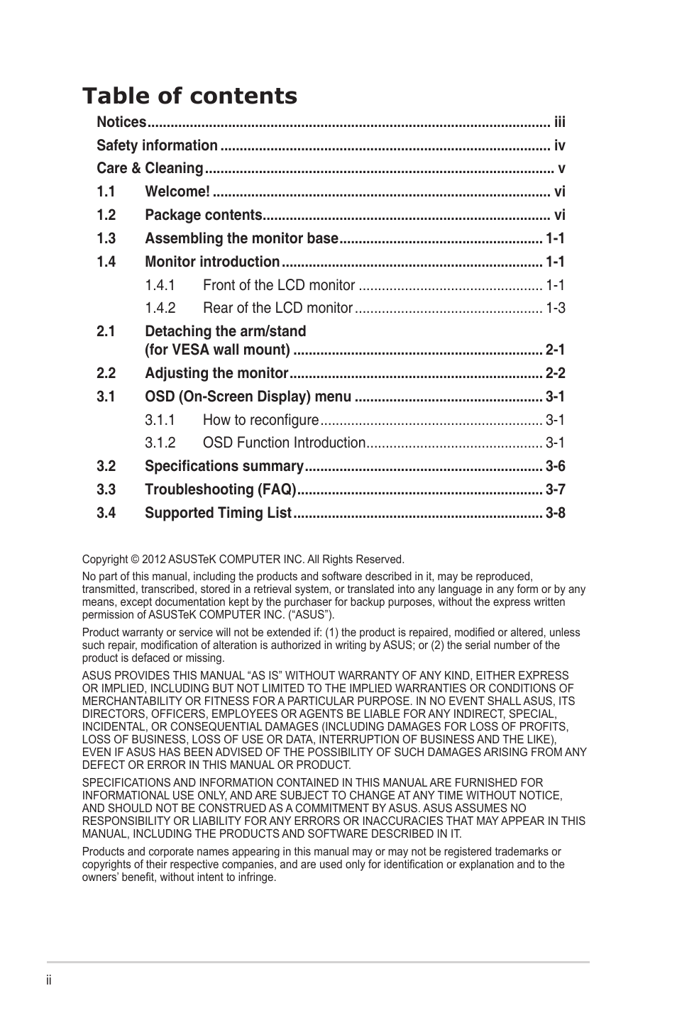 Asus VH238T User Manual | Page 2 / 19