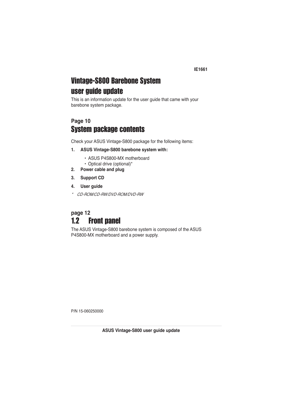 Asus Vintage User Manual | 2 pages