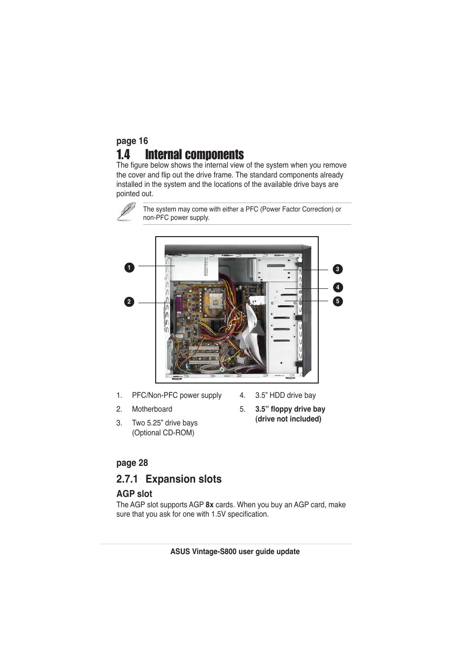 4 internal components, 1 expansion slots | Asus Vintage User Manual | Page 2 / 2