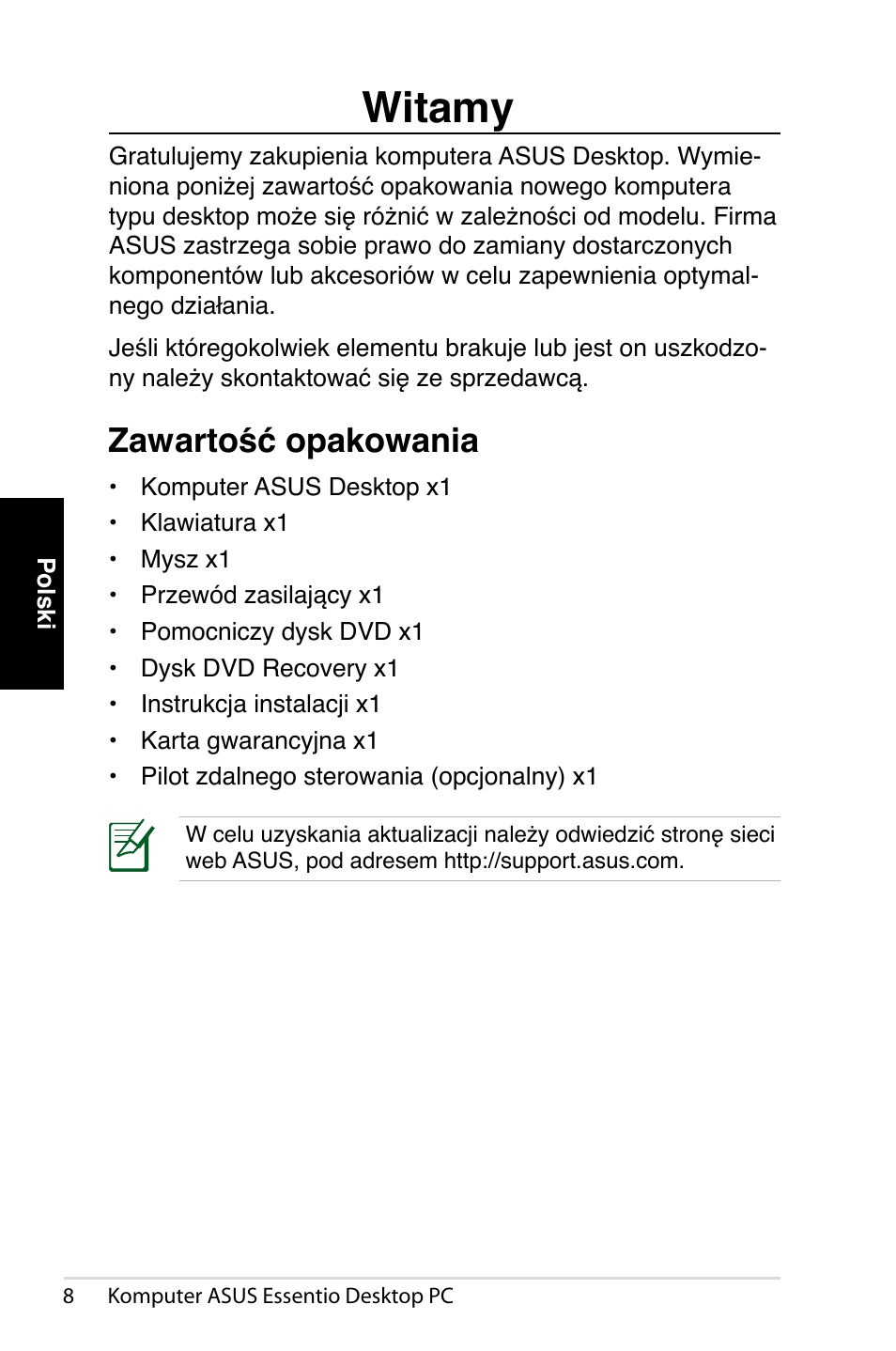 Witamy, Zawartość opakowania | Asus CT1410 User Manual | Page 170 / 202