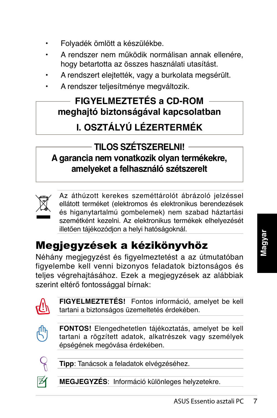 Megjegyzések a kézikönyvhöz | Asus CT1410 User Manual | Page 189 / 202