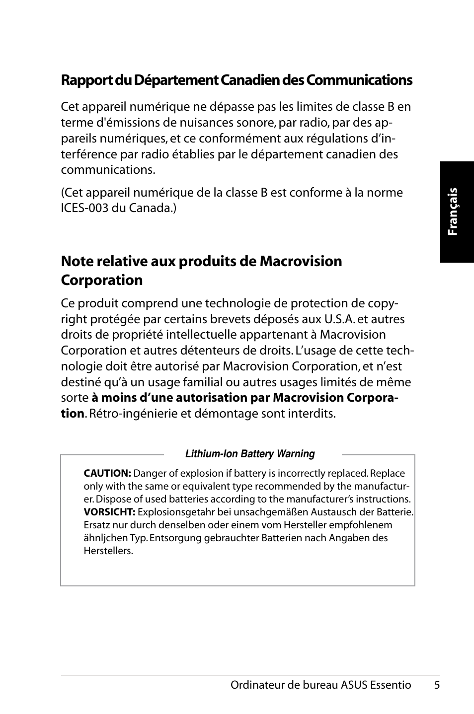 Rapport du département canadien des communications | Asus CT1410 User Manual | Page 25 / 202