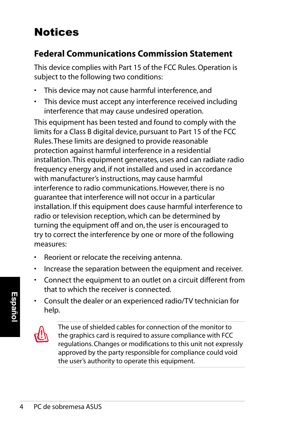 Notices, Federal communications commission statement | Asus CT1410 User Manual | Page 86 / 202