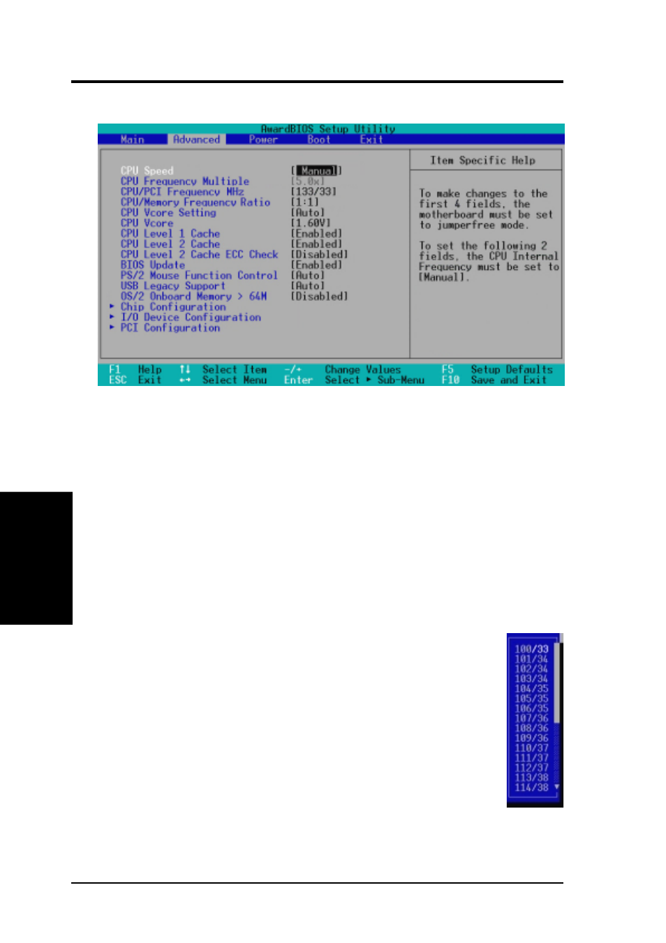 Bios setup, 4 advanced menu | Asus A7A133 User Manual | Page 56 / 96