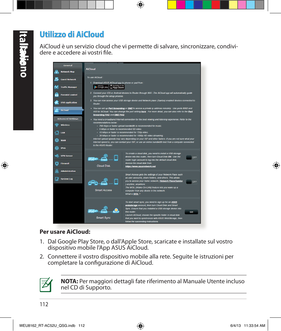 Italiano, Utilizzo di aicloud | Asus RT-AC52U User Manual | Page 109 / 178