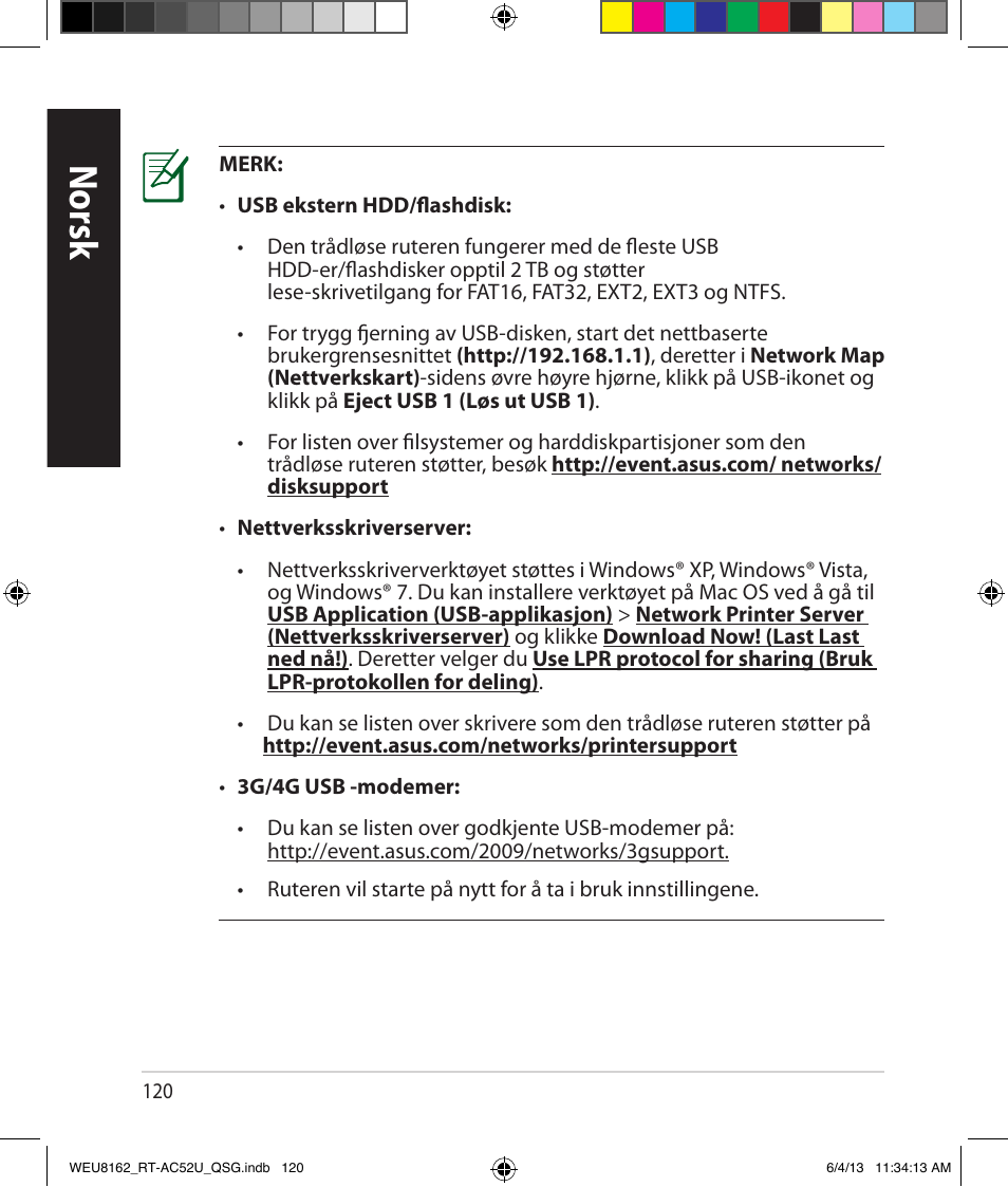 Norsk | Asus RT-AC52U User Manual | Page 117 / 178