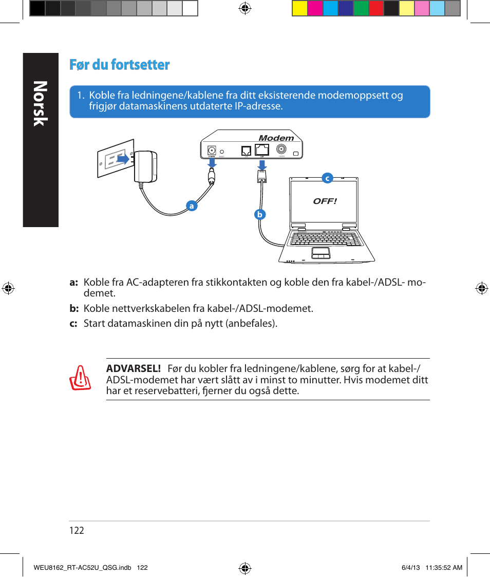 Norsk, Før du fortsetter | Asus RT-AC52U User Manual | Page 119 / 178