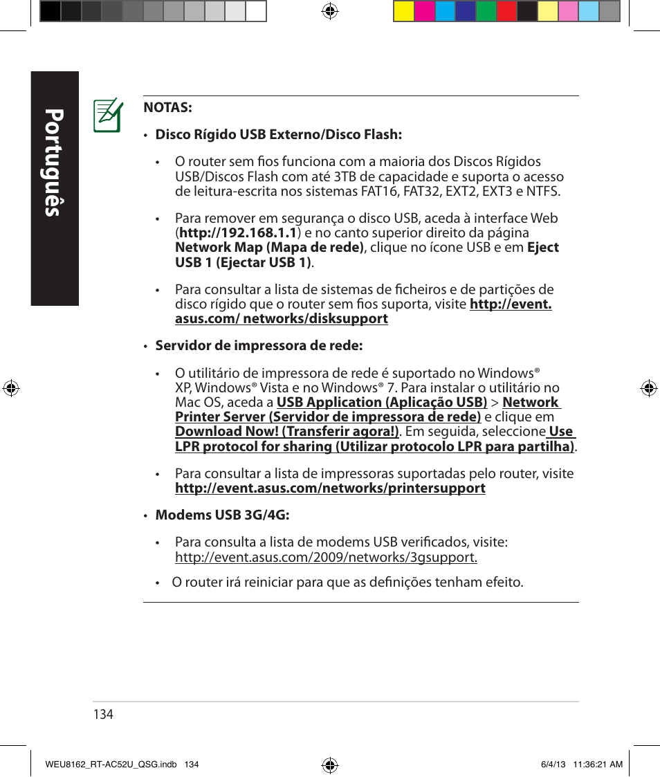 Por tuguês | Asus RT-AC52U User Manual | Page 131 / 178