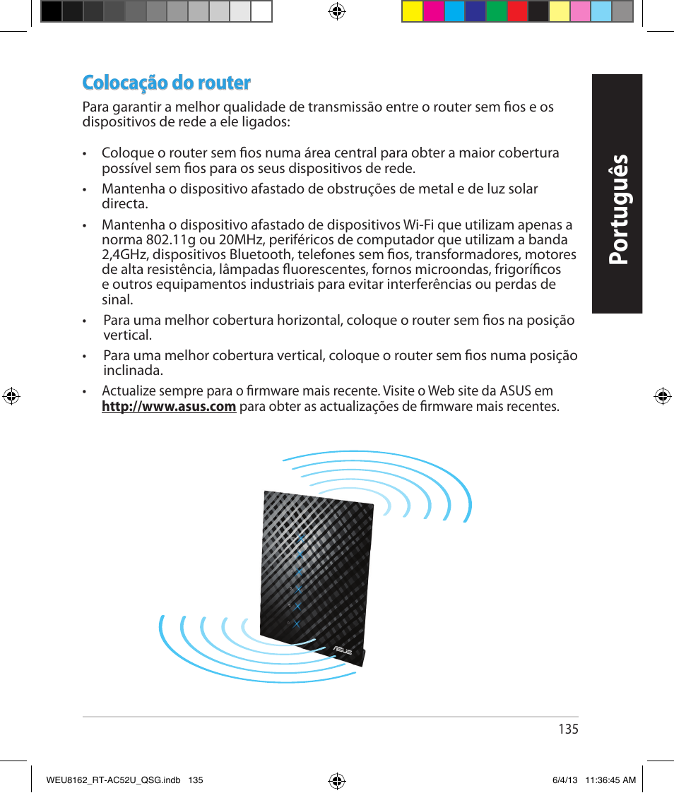 Por tuguês, Colocação do router | Asus RT-AC52U User Manual | Page 132 / 178