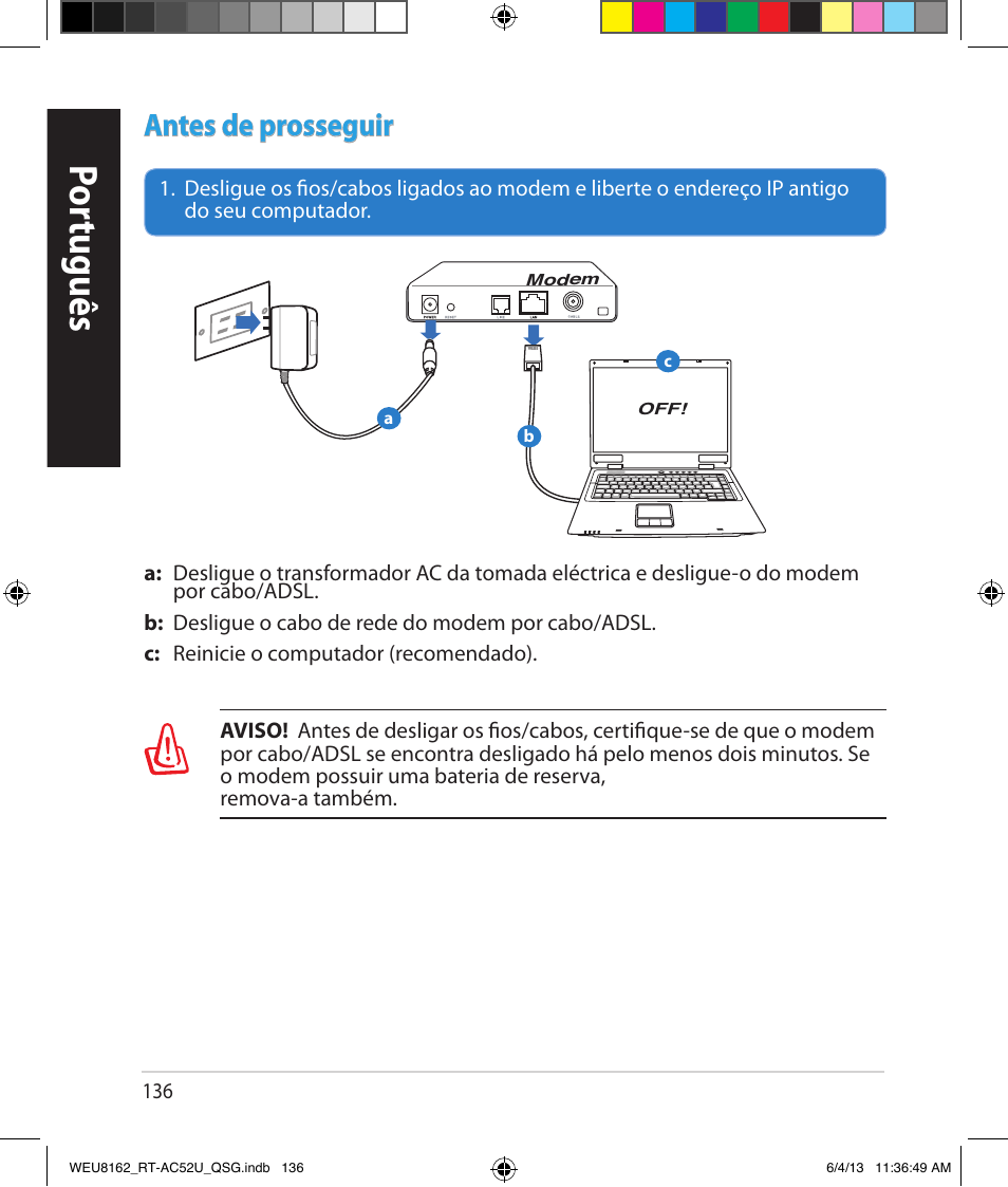 Por tuguês, Antes de prosseguir | Asus RT-AC52U User Manual | Page 133 / 178