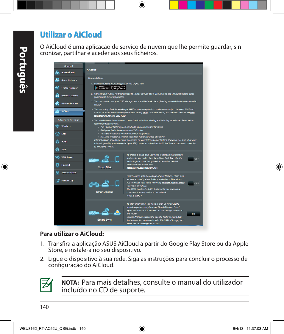 Por tuguês, Utilizar o aicloud | Asus RT-AC52U User Manual | Page 137 / 178