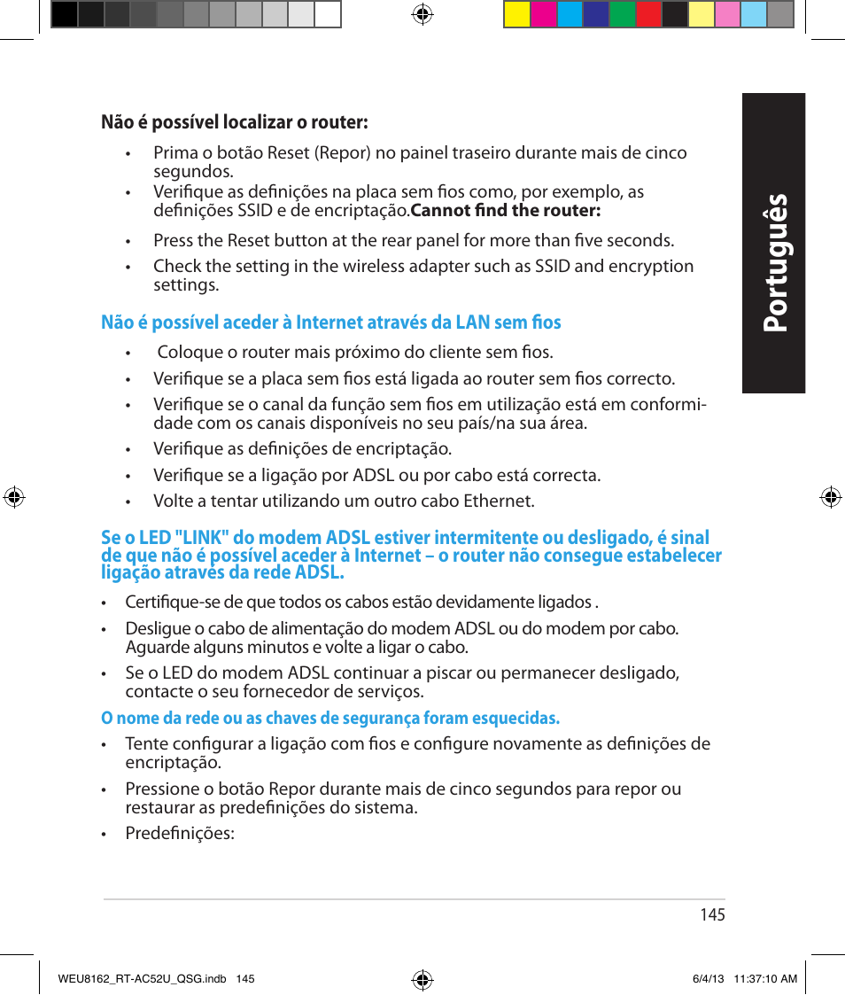 Por tuguês | Asus RT-AC52U User Manual | Page 142 / 178