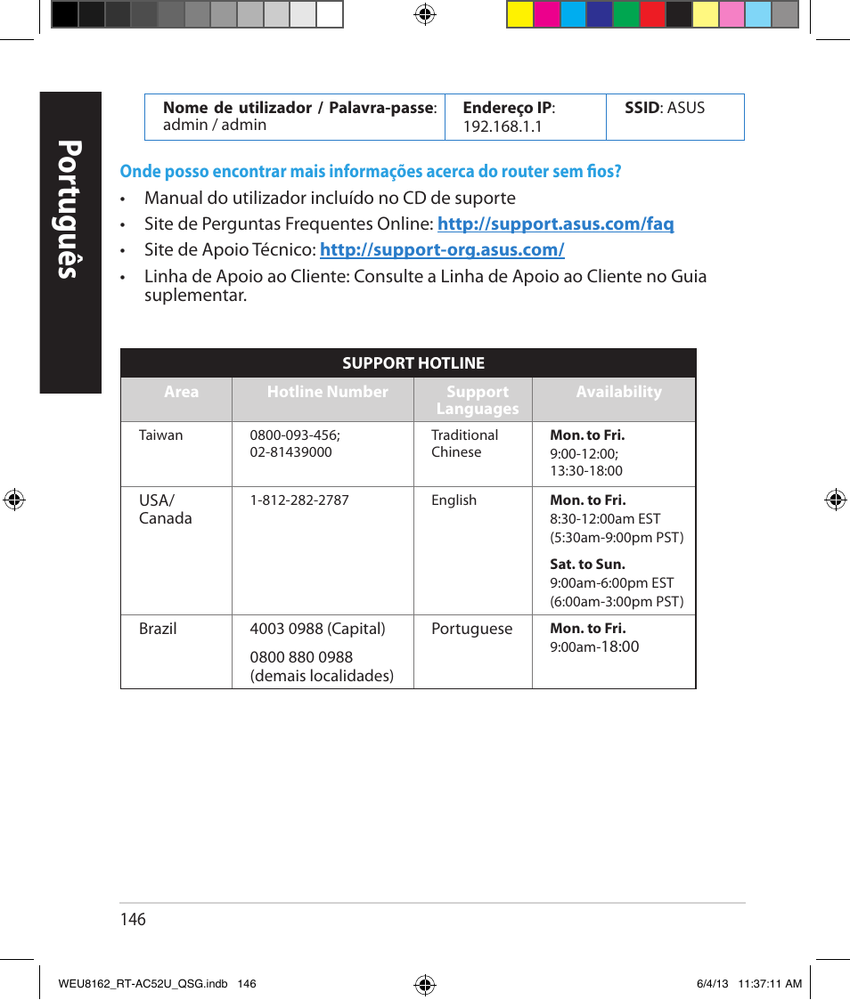 Por tuguês | Asus RT-AC52U User Manual | Page 143 / 178