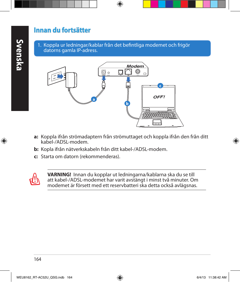 Sv ensk a, Innan du fortsätter | Asus RT-AC52U User Manual | Page 161 / 178